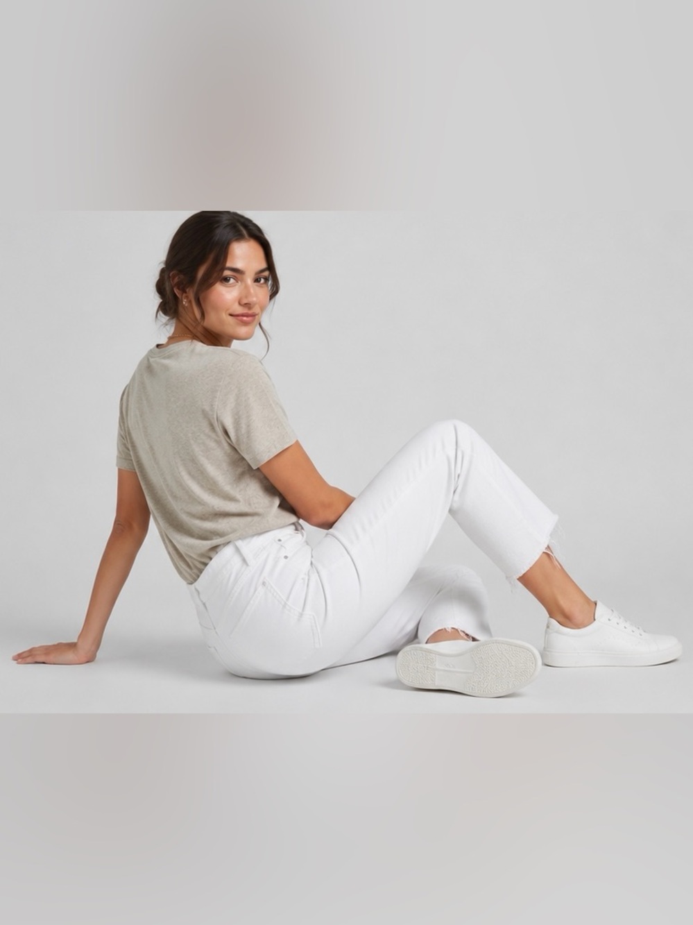 Zara| Raw Hem White Ankle Straight Jeans